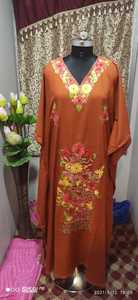 Abaya Kaftan pour femmes, été, cachemire, manches longues, broderie florale, tenue de mariage, tenue de festival - Product Image 6