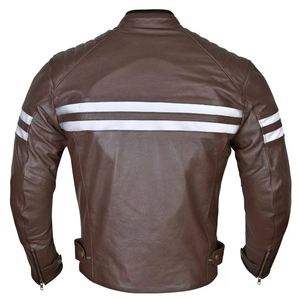 Venta caliente de alta calidad de cuero genuino Cafe Racer chaqueta de motocicleta de talla grande marrón claro paneles blancos transpirable a prueba de viento - Product Image 2