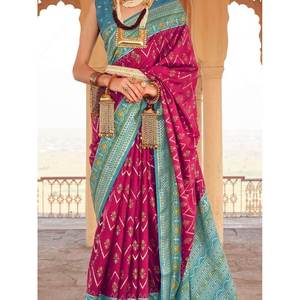 Outstanding <b>Pink</b> Printed Silk Saree Festive Wedding Apparel with Elegant Appeal - Product Image 2