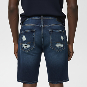 Shorts Vaqueros para Hombre, Estilo Urbano, Ajuste Holgado, Desgastados, Lavado a la Piedra Azul Oscuro, Transpirables, con Paneles Laterales con Botones, Novedad 2025 - Product Image 5