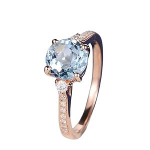 Anillo de mujer Aguamarina natural y CZ Piedra preciosa Marzo Piedra natal Navidad Minimalista Joyería hecha a mano Anillo de plata esterlina 925 - Product Image 4