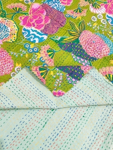 100% algodón Kantha edredón Queen Vintage decoración del hogar ropa de cama bloque de mano impreso edredón manta hoteles doble hecho a mano - Product Image 5