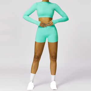 Logotipo personalizado para mujer Fitness Beauty Back Sports Yoga Set Transpirable Running sin costuras 2 piezas de talla grande - Product Image 4