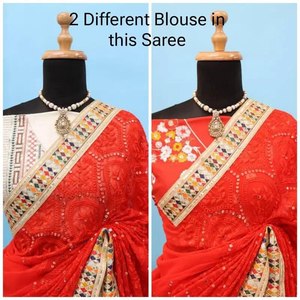 คอลเลกชันส่าหรีของผู้หญิงที่สวยงามผ้าจอร์เจียสุนัขจิ้งจอกหนักพร้อมการปักรหัสหลายด้ายสำหรับงานปาร์ตี้ - Product Image 4