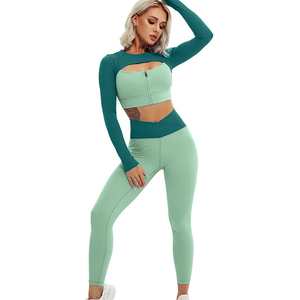 Wholesale Custom Plus Size Full Sleeve Yoga Set for Women <b>Lace</b> Waist Design Breathable High Quality 2-Piece Gym Fitness Wear - Product Image 1