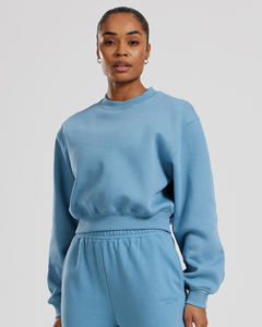 Precio de fábrica Basalto recortado Cuello redondo Sudadera de mujer Hombros caídos Puños acanalados Sudaderas con capucha de mujer Sudaderas con capucha para correr Mujer - Product Image 1