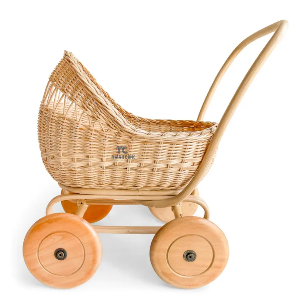 トップセラー籐人形乳母車幼児想像力豊かなふり遊び赤ちゃん人形ベビーカー車輪付き籐乳母車ベビーカー