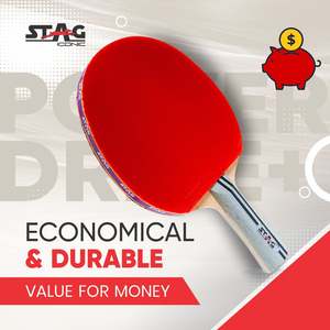 Raquette de tennis de table professionnelle Stag Iconic Powerdrive+ en bois avec caoutchouc à picots longs, étui en bois - Product Image 4