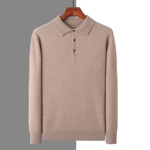 Otoño e Invierno nueva camisa POLO para hombre 100% suéter de Cachemira de visón tejido Color sólido suéter moda abrigo Suelto - Product Image 6