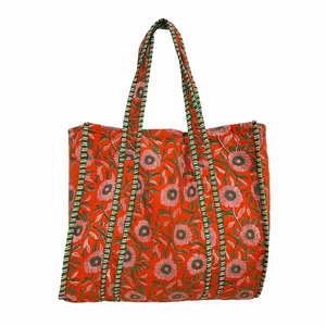 Indian Bohemian Vintage Fashion Floral Cotton Tote <b>Bag</b> Handmade Quilted <b>Shopper</b> Zipper Closure <b>Canvas</b> Lining Winter Summer - Product Image 1