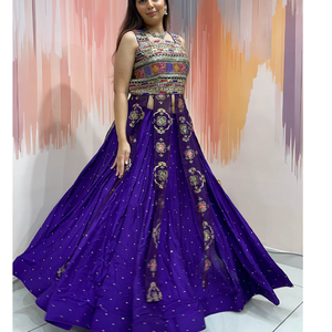 Celebrity Russian Silk Long <b>Jacket</b> Style Chaniya Choli With Embroidered Dupatta Navratri <b>Wedding</b> 58 kum kum vintage choli - Product Image 3