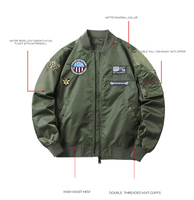 Jaket Bomber Bordir Custom Cross-Border  Jaket Bomber Kasual Air Force Drop Shoulder dengan Ritsleting