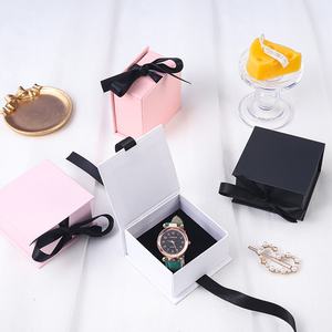 Wholesale White Square Satin Jewelry <b>Storage</b> <b>Box</b> Elegant Flip Top <b>Cardboard</b> Packaging for Rings Earrings Necklace with Ribbon - Product Image 3