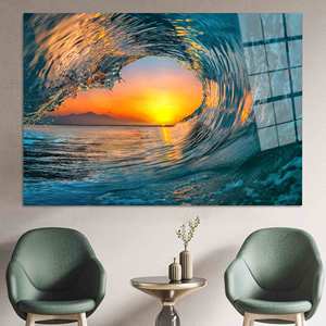 Impresión en lienzo de Sunset Wave: elegante arte de pared con paisaje marino y opción de vidrio templado, ARTE EN VIDRIO TEMPERADO - Product Image 1