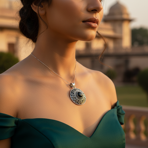 Colgante de Plata de Ley 925 con Ónix Negro, Corte Esmeralda, Diamante Hecho a Mano, Gema de Oro Rosa para Mujer con Amatista y Platino - Product Image 1