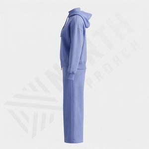 Ensemble de survêtement polaire à capuche 100 % coton pour femme, couleur unie, coupe régulière, short de course oversize, tenue de sport personnalisée pour l'hiver - Product Image 3