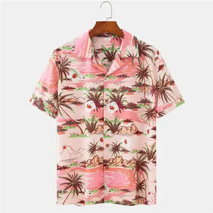 100% algodón, camiseta para hombre, ajuste holgado, conjuntos de camisa hawaiana estampada Casual para hombre, camisa hawaiana de verano estampada de manga corta para hombre - Product Image 1