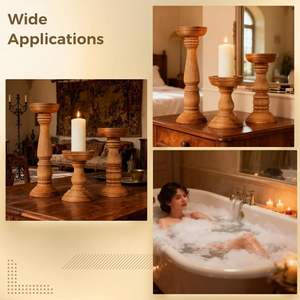 Ensemble de bougeoirs en bois massif |   Décoration artisanale pour la maison et l'hôtel - Product Image 2