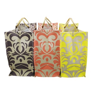 Directo de fábrica Diseño étnico ecológico Estampado floral Mango de bastón de madera Bolsa de compras de yute Patrón personalizado al por mayor resistente - Product Image 2