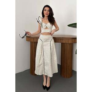 Ecru Low-Cut Ruffled Blouse and Skirt <b>Set</b> - Ecru - Product Image 2