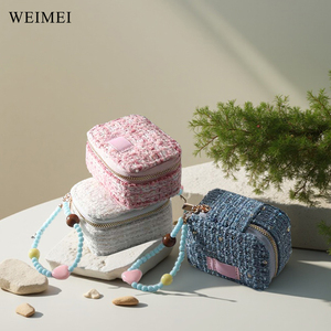 WEIMEI venta al por mayor personalizado cremallera joyería embalaje regalo organizador caso anillo de lujo tela yute cajas de joyería - Product Image 3