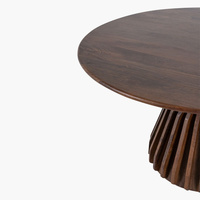 Table de salle à manger moderne en bois de manguier massif, design audacieux, base robuste, extensible, texture naturelle, finition marron
