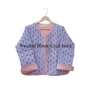 Veste en tricot matelassée à imprimé indien, faite à la main, pour femmes, fleurs violettes, bohème, décontractée, cadeau, coton biologique respirant - Product Image 2
