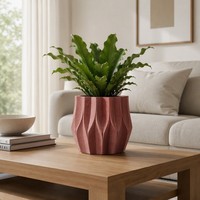 Pot de fleurs en ciment géométrique à facettes moderne avec trou de drainage pour l'affichage de plantes d'intérieur