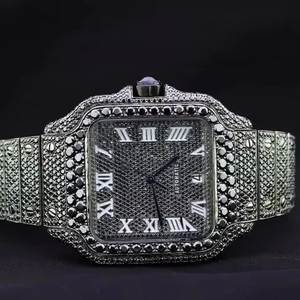 Montre Diamant de Luxe pour Hommes avec Stud Carré Complet Noir Isonite Finition Or Mouvement Automatique ETA - Product Image 2