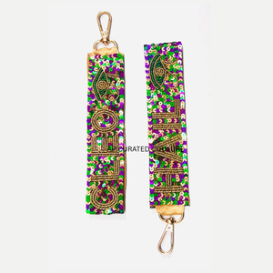 Sangle de sac à main perlée à la main à la mode ceinture d'épaule en coton réglable mode Mardi Gras colorée - Product Image 3