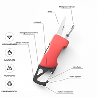 Outil multifonction 5 en 1 en acier inoxydable, couteau de poche pour l'extérieur, avec tournevis, couteau, lampe LED, ouvre-bouteille, porte-clés