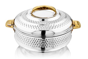 Cazuela de acero inoxidable de diseño martillado con acabado dorado y mango para servir - Product Image 2