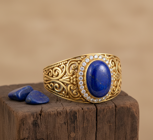 Rudra Gems Hommes Style Bohème Plaqué Or 14K Fabriqué À La Main Naturel Lapis Lazuli Cabochon Perles En Argent Tibétain Taille Ouverte - Product Image 3