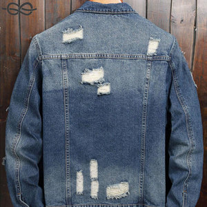 <b>Mens</b> Distressed Button Front Denim <b>Jacket</b> Pocket Ripped Design Single Breasted Regular Sleeve Casual Medium Wash <b>Long</b> Sleeve - Product Image 4