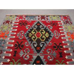 พรมตุรกี ขนาด 6x10.2 ฟุต พรมขนาดใหญ่ สีแดงเขียว พรมขนสัตว์คิลิม - Product Image 4