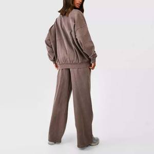 Chándal lavado con ácido de calidad superior para mujer, chándal de moda de manga larga transpirable de peso pesado para mujer - Product Image 2