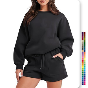 Logo personnalisé Shorts Survêtements Femme 100% Coton Sweatshirts et Shorts Ensemble Causal Sweatshirt Short Set Femmes - Product Image 4