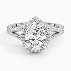 Moda pera laboratorio cultivado diamante 14K oro blanco sólido Fortuna Halo ajuste Venta caliente anillo de joyería de compromiso para ocasiones - Product Image 1