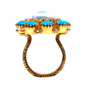 Bague classique en argent sterling 925 pour femme plaqué or et perle Turquoise Gemstone à la mode Party Wear - Product Image 5