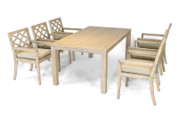 Ensemble de salle à manger d'extérieur moderne en bois d'acacia durable et écologique, 7 pièces, style confortable, mobilier de restaurant pour une utilisation en extérieur durable