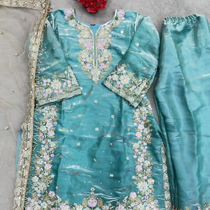 ชุดซอลวาร์ผ้าไหมแท้ดีไซน์อินเดียเดรสสไตล์ปากีสถาน kameez dupatta สำหรับงานแต่งงานและงานปาร์ตี้ - Product Image 1