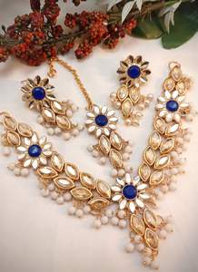 Unique Handcrafted Bridal Stainless Steel Kundan <b>Set</b> with <b>Silver</b> Plated Finish Kundan Detailing Perfect for Indian Ceremonies - Product Image 2