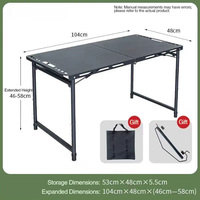 Table pliante multifonctionnelle en acier au carbone pour l'extérieur - Bureau de camping tactique noir avec support pour lampe