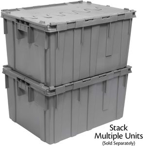 Heavy Duty Industrial Plastic 27 Gallon <b>Storage</b> Tote with Hinged Attached Lid for <b>Storage</b> and Distribution - Product Image 2
