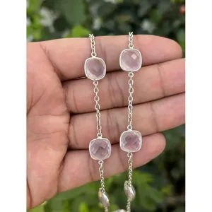 Collier chaîne satellite en quartz rose naturel, argent sterling 925, fait main, plaqué rhodium 45 carats, réglable, pour femme, OEM ODM - Product Image 3