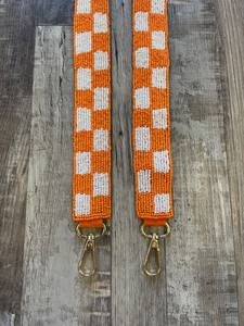 Checkerboard Beaded <b>Purse</b> Strap OrangeWhite - Product Image 3
