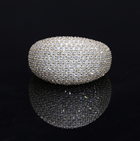 14K Gelbgold Rhodium-Plattierter Klassischer Kuppelring Vollbesetzt mit Natürlichen Diamanten Mikro-Perlengriff-Stil Luxuriöse Brillanz