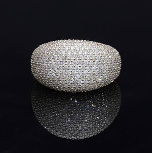 14K Yellow Gold <b>Dome</b> <b>Ring</b> Full Pave Setting of Round Natural Diamonds Micro Bead Prong Style Luxurious Brilliance - Product Image 3