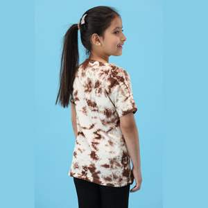 Tela de algodón puro 100% tejido, cuello redondo de longitud Regular, Media manga, camiseta de tinte para niña - Product Image 5