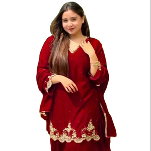 Traído ahora, moda para mujer, tela suave y Lisa, Color rojo, cena y fiesta, Top y Plazzo con Dupatta en tamaño y Color disponibles - Product Image 1